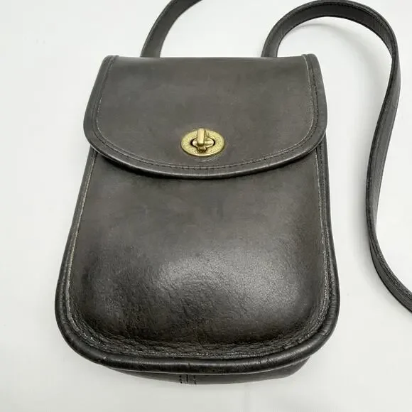Coach Vintage Leather Crossbody Black Turnlock NYC 9378 Mini Purse Distressed - Picture 5 of 13